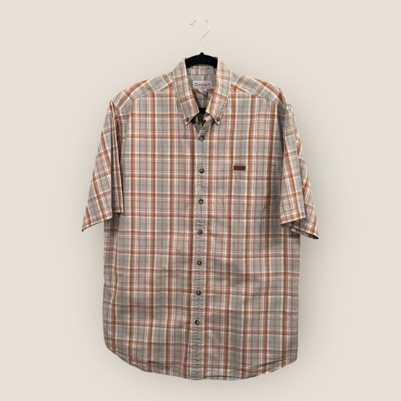 Carhartt Mens Plaid Button-Down Shirt Size L Tall 100% Cotton Short Sleeve - Picture 2 of 5